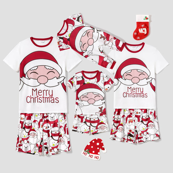 Christmas Santa and Snowman Print Family Matching Short-sleeve Tops and Shorts Pajamas Sets (Flame Resistant) - 20715151