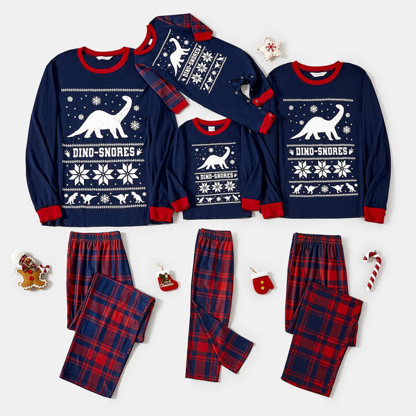 Christmas Snowflake & Dinosuar Print Family Matching Pajamas Sets (Flame Resistant) - 20714199