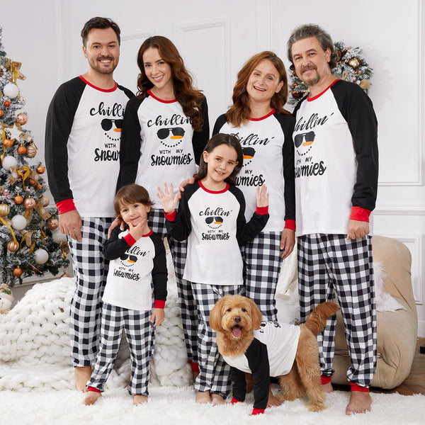 Christmas Snowman Face and Letter Print Family Matching Long-sleeve Pajamas Sets (Flame Resistant) - 20013418