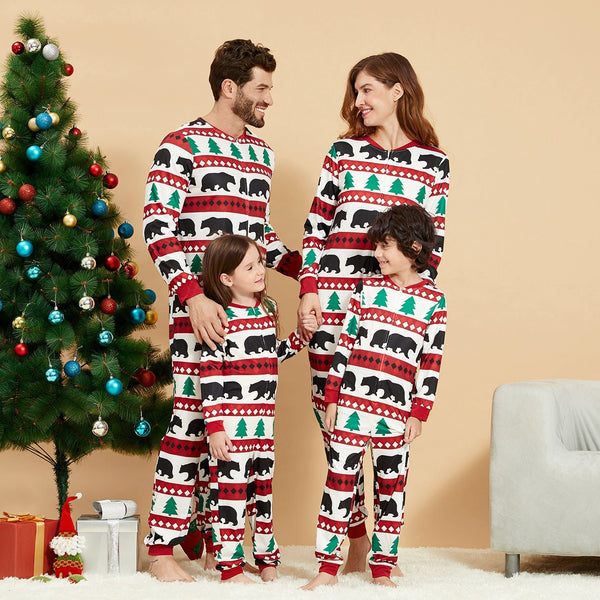 Christmas Tree and Bear Patterned Family Matching Onesies Flapjack Pajamas £¨Flame Resistant£© - 19654218