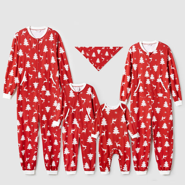 Christmas Tree and Reindeer Allover Print Family Matching Long-sleeve Onesies Pajamas Sets (Flame Resistant) - 20711395