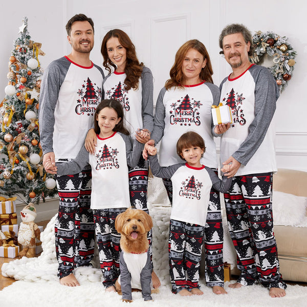 Christmas Tree Snowflake and Letters Print Grey Family Matching Long-sleeve Pajamas Sets (Flame Resistant) - 19969821