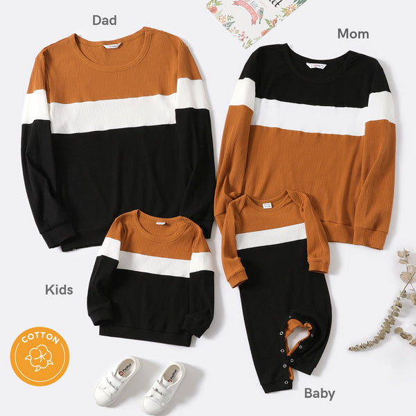 Color Block Family Matching Crewneck Long-sleeve Sweatshirts - 20193712