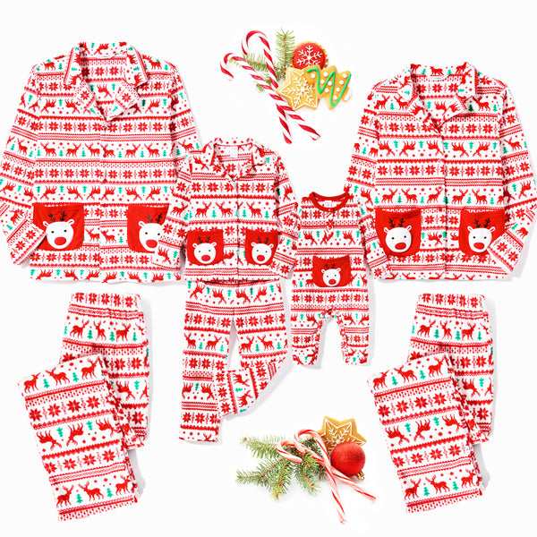 Christmas Family Matching Festival Theme All-over Print Pocket Decor Long-sleeve Fleece Pajamas Sets(Flame resistant)