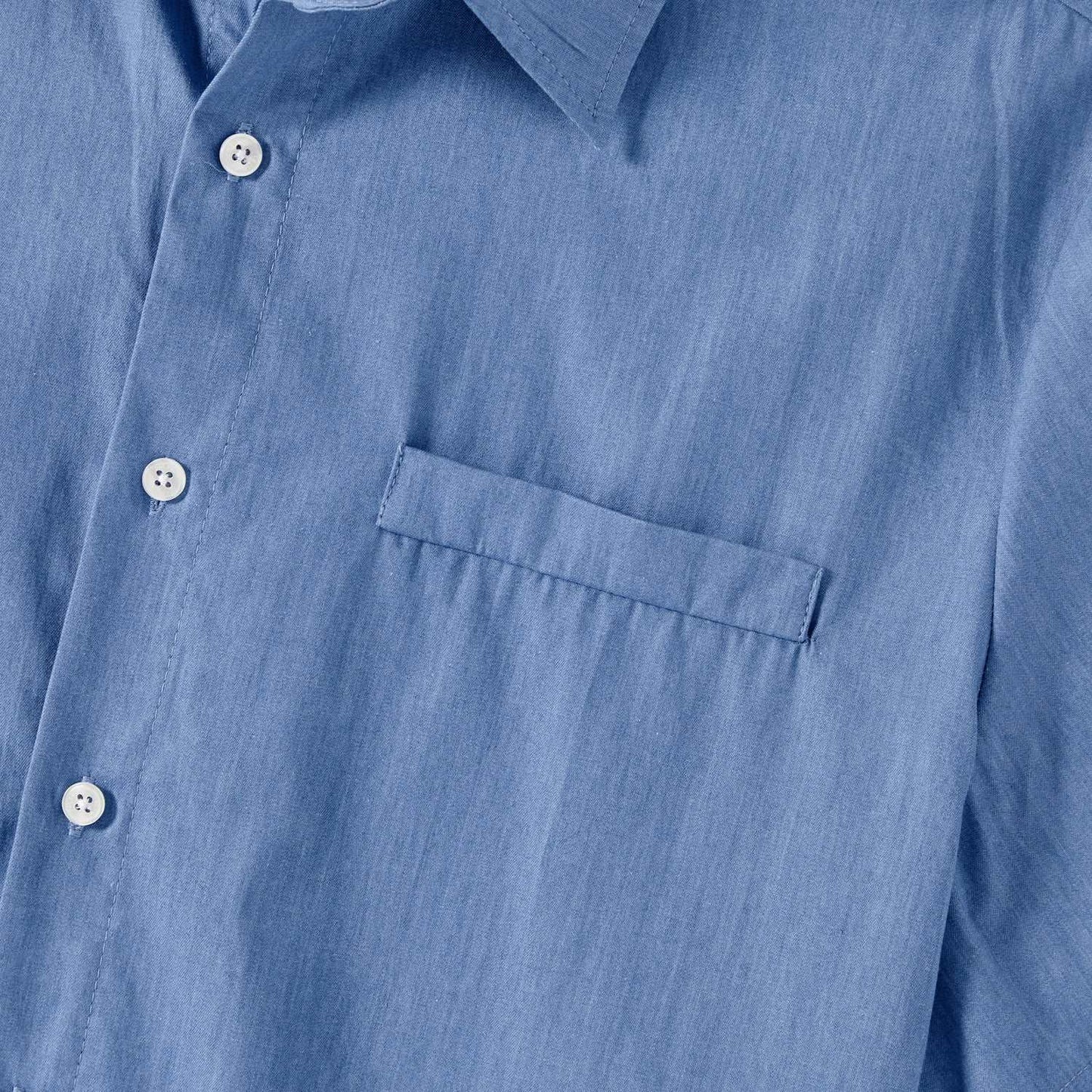 Family Matching 100% Cotton Blue Short-sleeve Shirts and Floral Print Ruffle Trim Spliced Cami Dresses Sets - 20584308