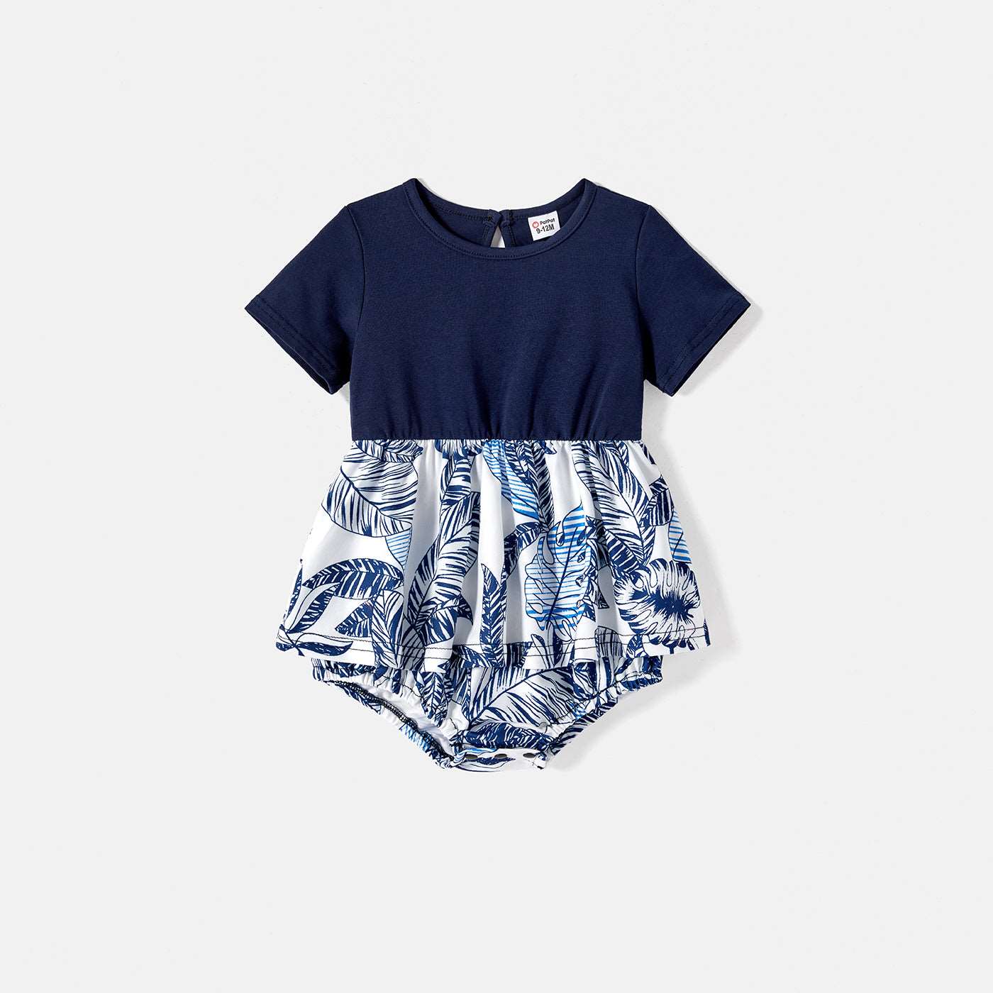 Family Matching 95% Cotton Allover Plant Print Short-sleeve Belted Spliced Dresses and T-shirts Sets - 20589512