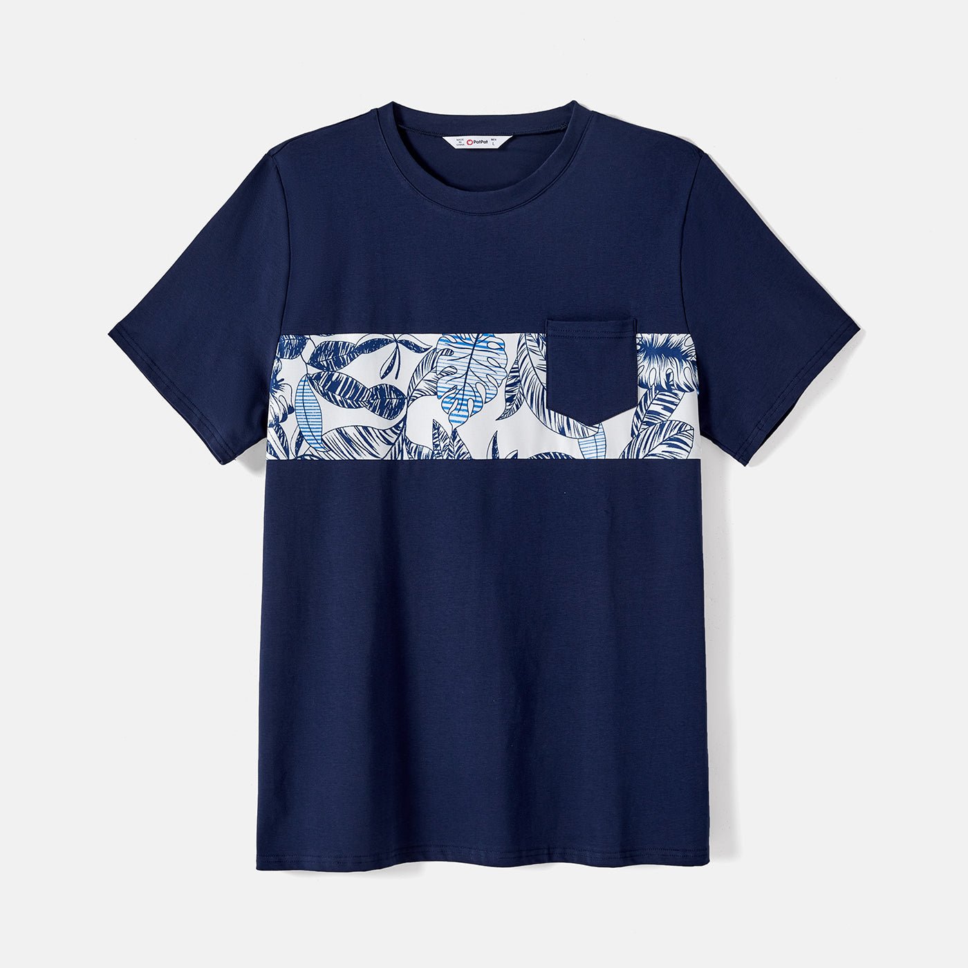 Family Matching 95% Cotton Allover Plant Print Short-sleeve Belted Spliced Dresses and T-shirts Sets - 20589512