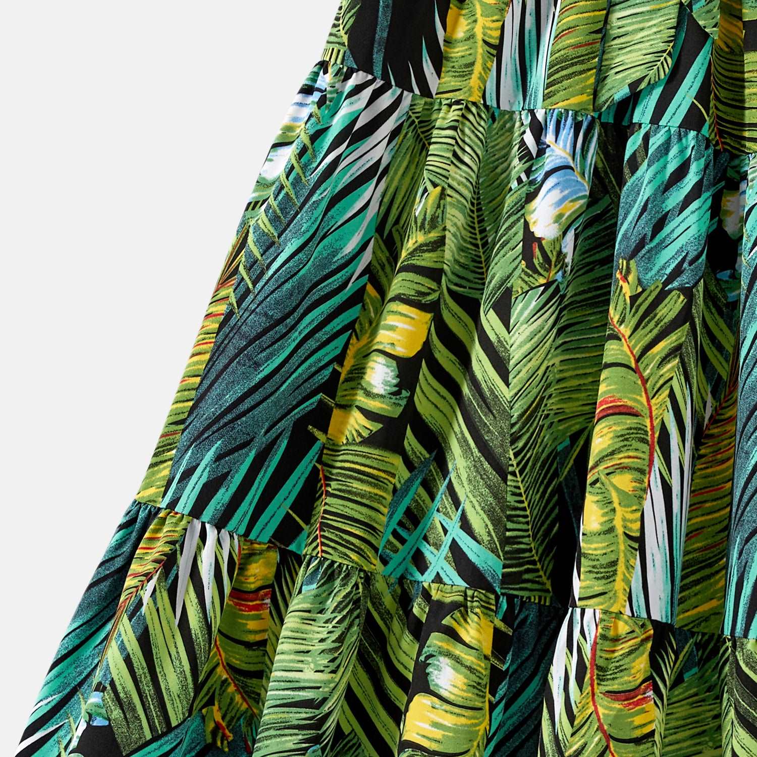 Family Matching 95% Cotton Allover Tropical Plant Print Halter Midi Dresses Short-sleeve Colorblock Tee Sets - 20597344