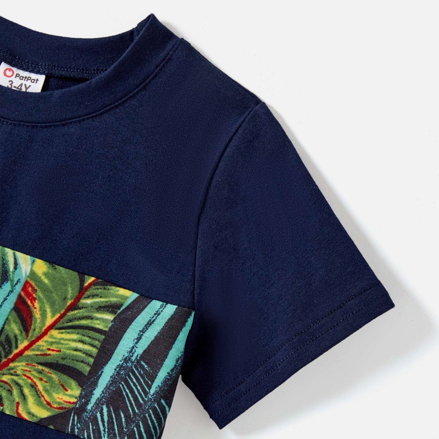 Family Matching 95% Cotton Allover Tropical Plant Print Halter Midi Dresses Short-sleeve Colorblock Tee Sets - 20597344