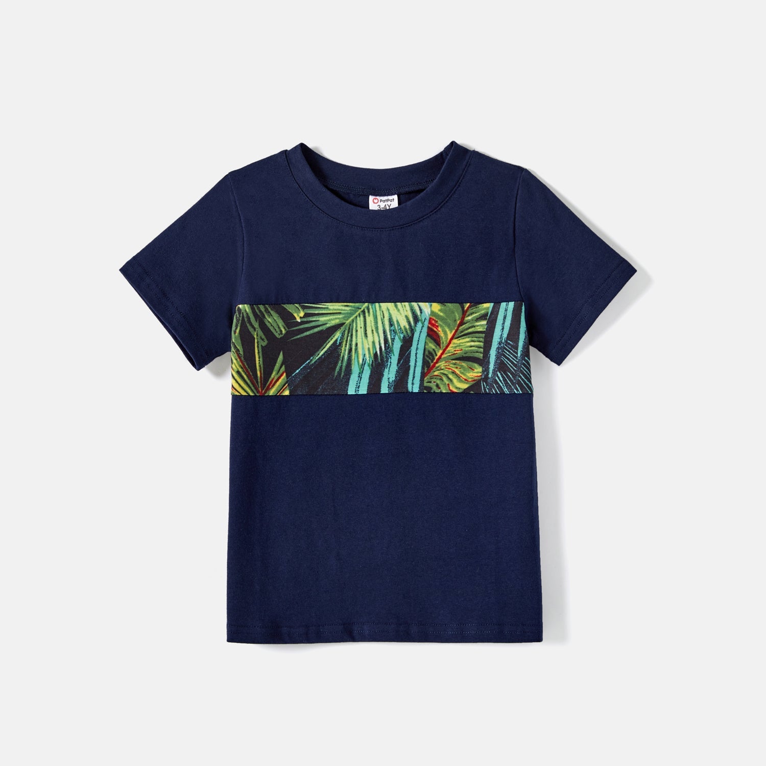 Family Matching 95% Cotton Allover Tropical Plant Print Halter Midi Dresses Short-sleeve Colorblock Tee Sets - 20597344