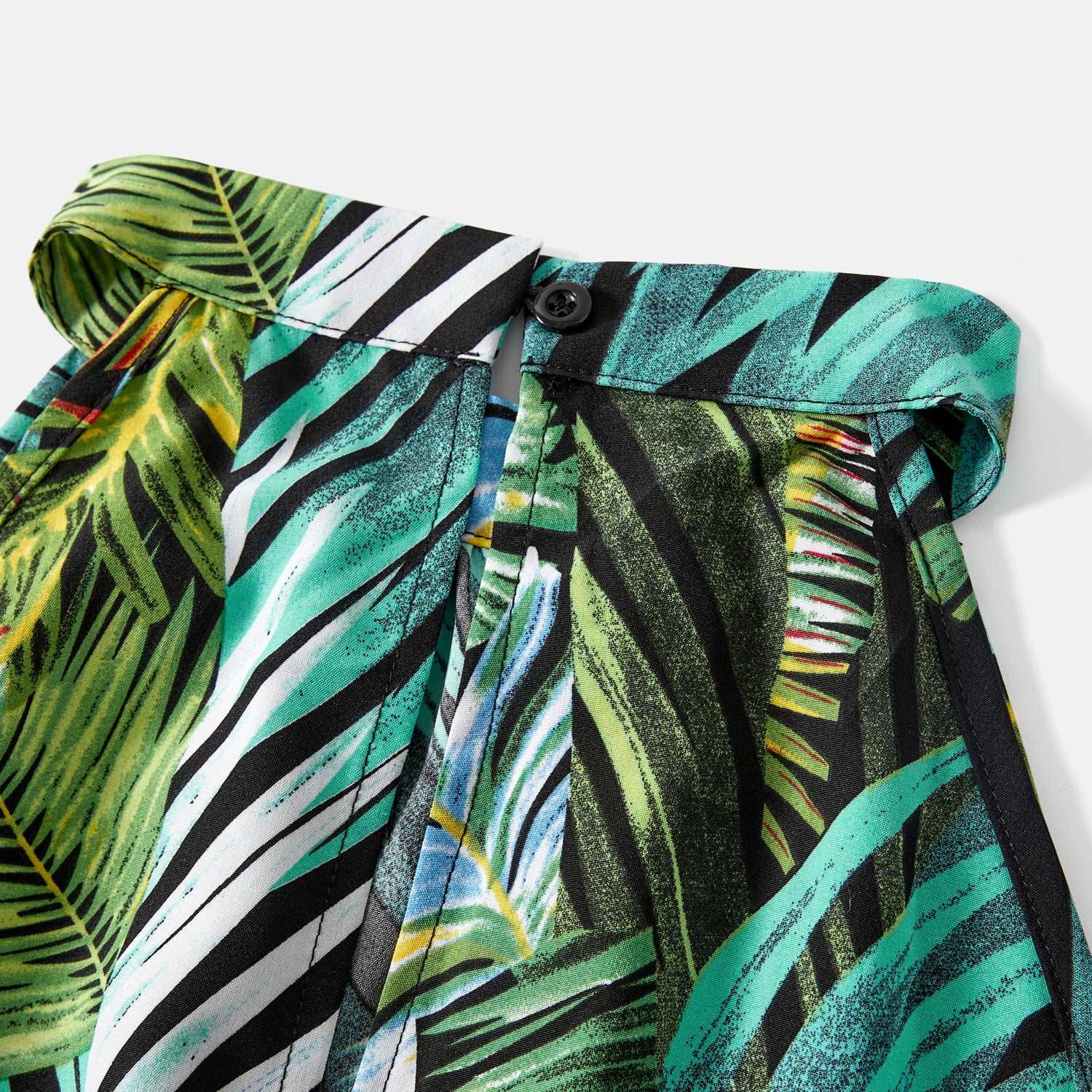 Family Matching 95% Cotton Allover Tropical Plant Print Halter Midi Dresses Short-sleeve Colorblock Tee Sets - 20597344