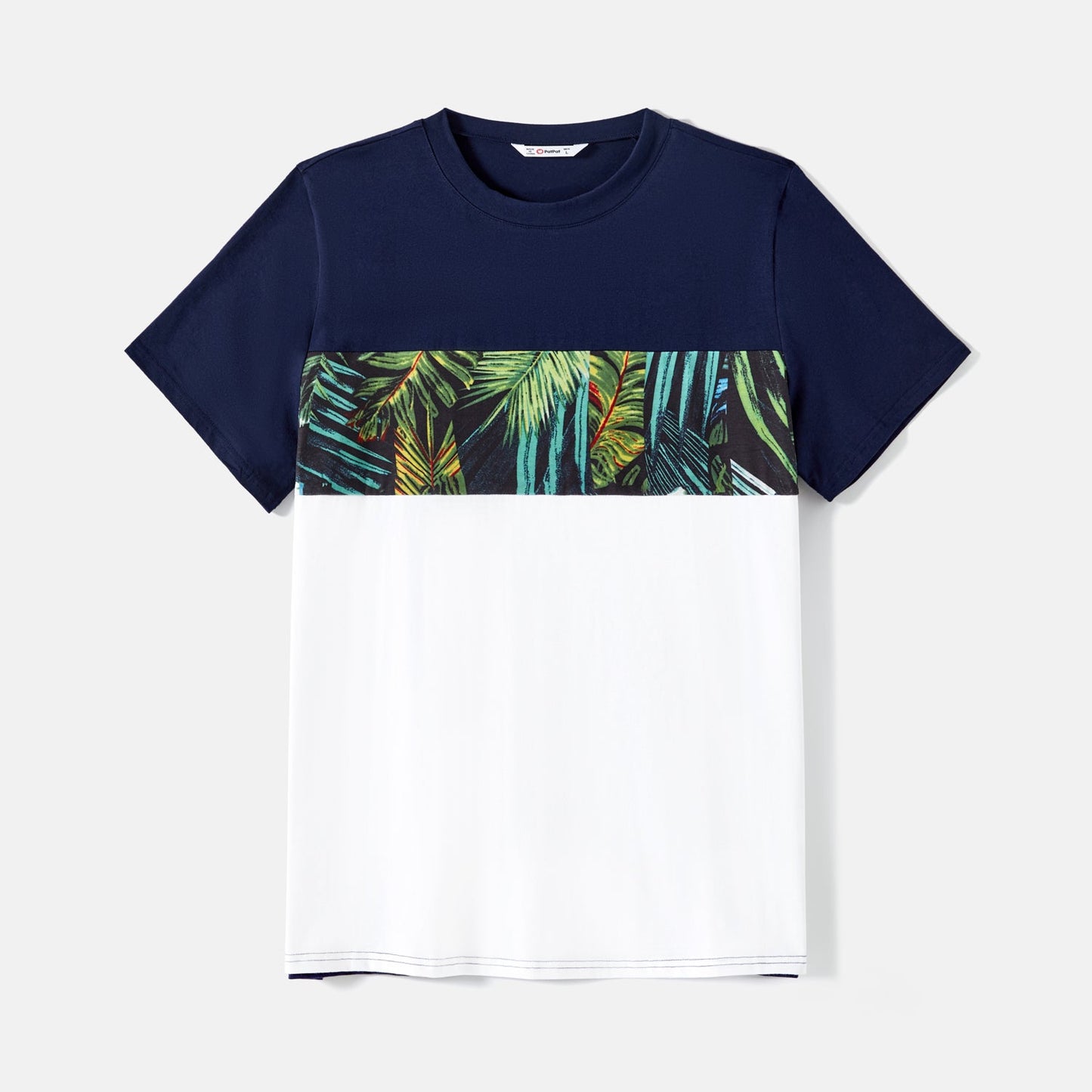 Family Matching 95% Cotton Allover Tropical Plant Print Halter Midi Dresses Short-sleeve Colorblock Tee Sets - 20597344