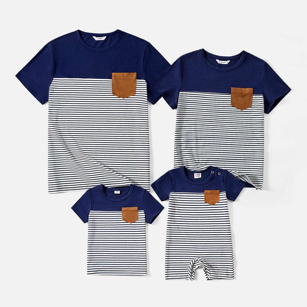 Family Matching 95% Cotton Short-sleeve Colorblock Striped Tee - 20579592