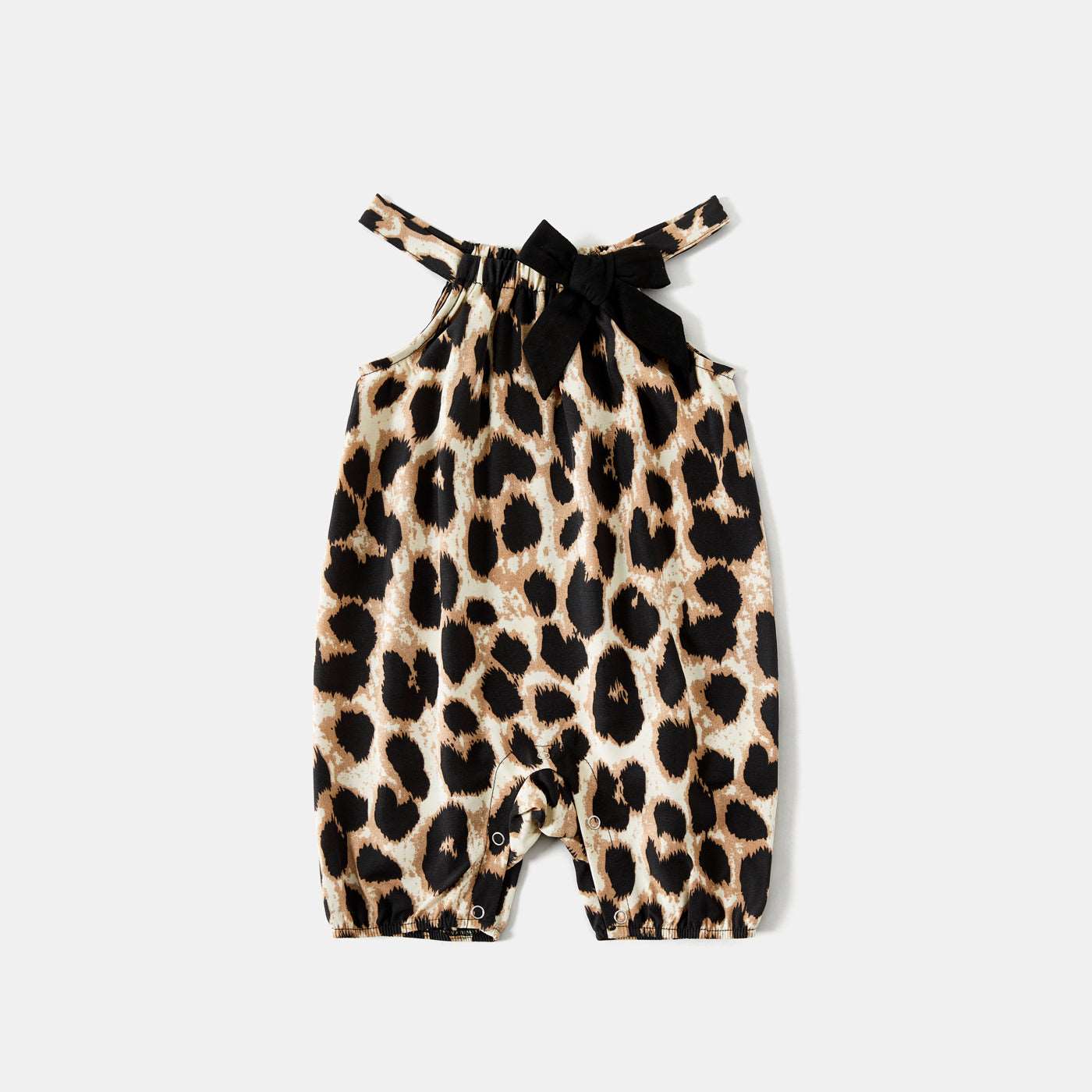 Family Matching 95% Cotton Short-sleeve T-shirts and Rib Knit Spliced Leopard Belted Cami Dresses Sets - 20460028