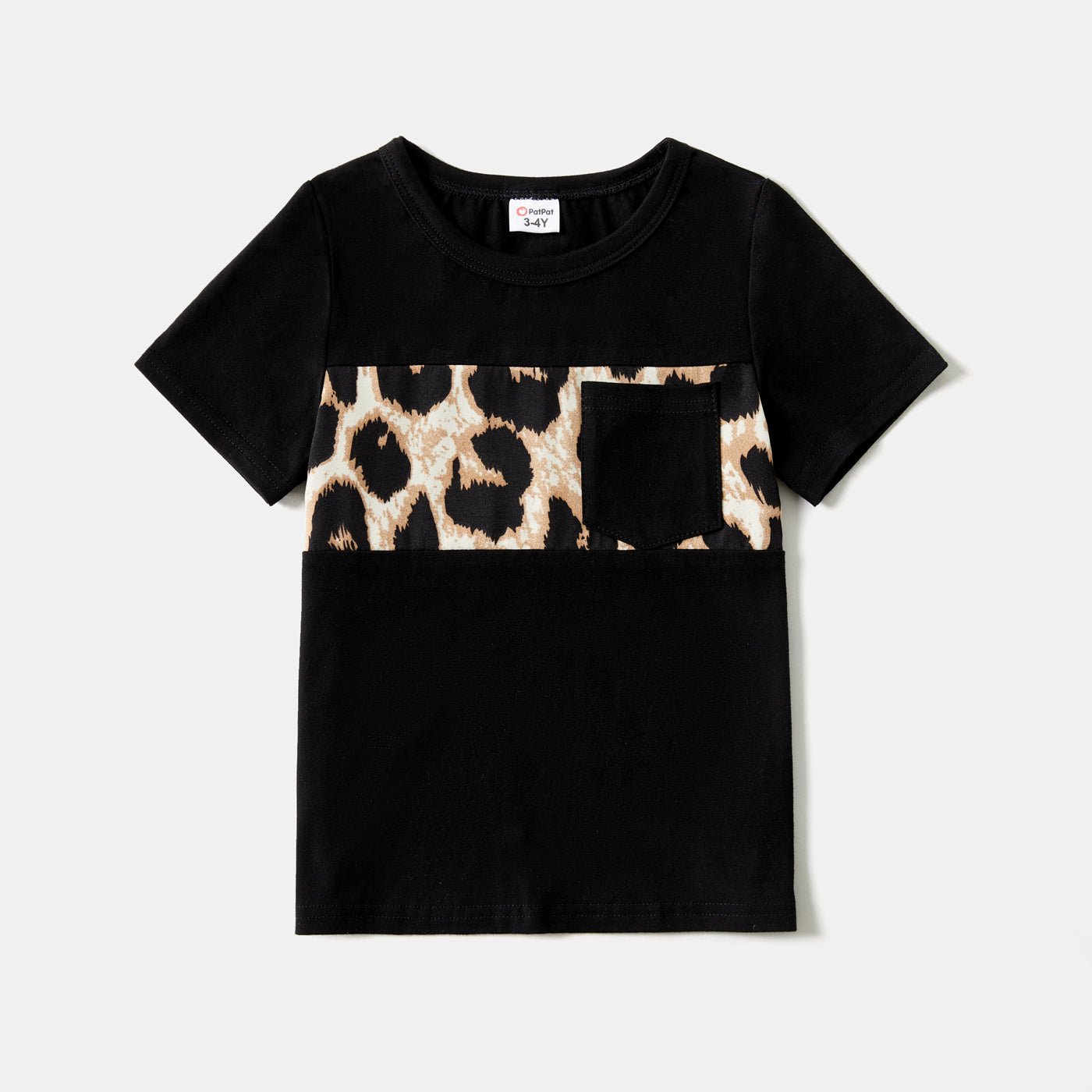 Family Matching 95% Cotton Short-sleeve T-shirts and Rib Knit Spliced Leopard Belted Cami Dresses Sets - 20460028