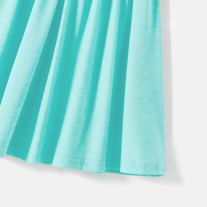 Family Matching 95% Cotton Solid V Neck Ruched Cami Dresses and Colorblock Short-sleeve Tee Sets - 20597000
