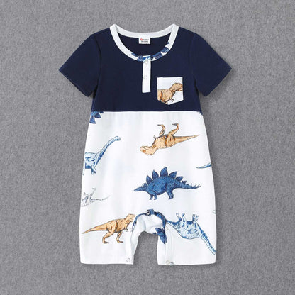 Family Matching All Over Dinosaur Print Spaghetti Strap Midi Dresses and Short-sleeve T-shirts Sets - 20368409