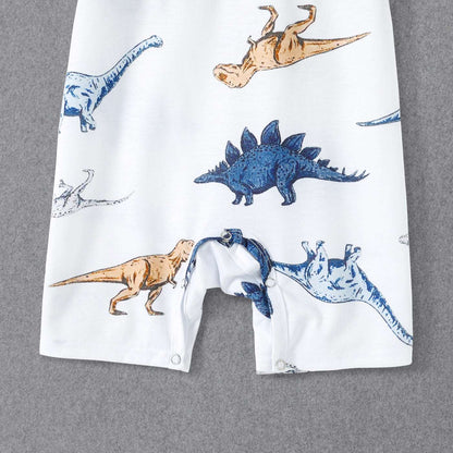 Family Matching All Over Dinosaur Print Spaghetti Strap Midi Dresses and Short-sleeve T-shirts Sets - 20368409