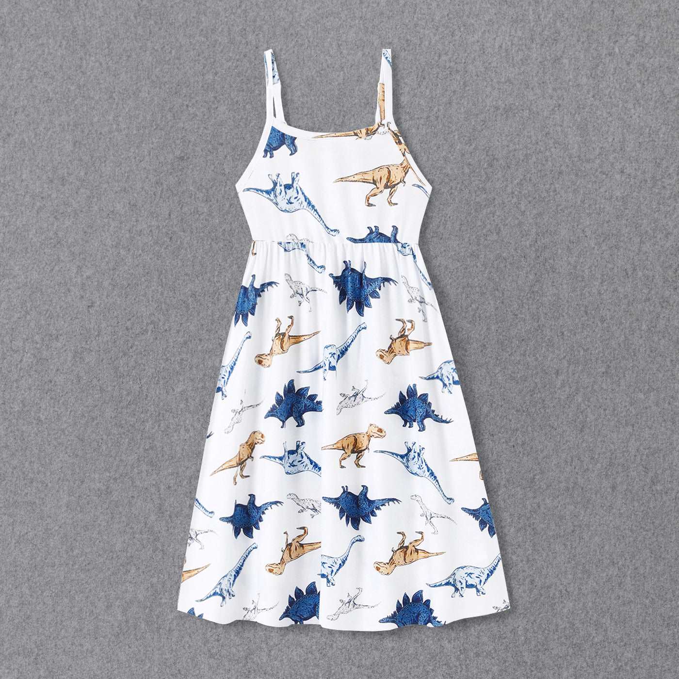 Family Matching All Over Dinosaur Print Spaghetti Strap Midi Dresses and Short-sleeve T-shirts Sets - 20368409