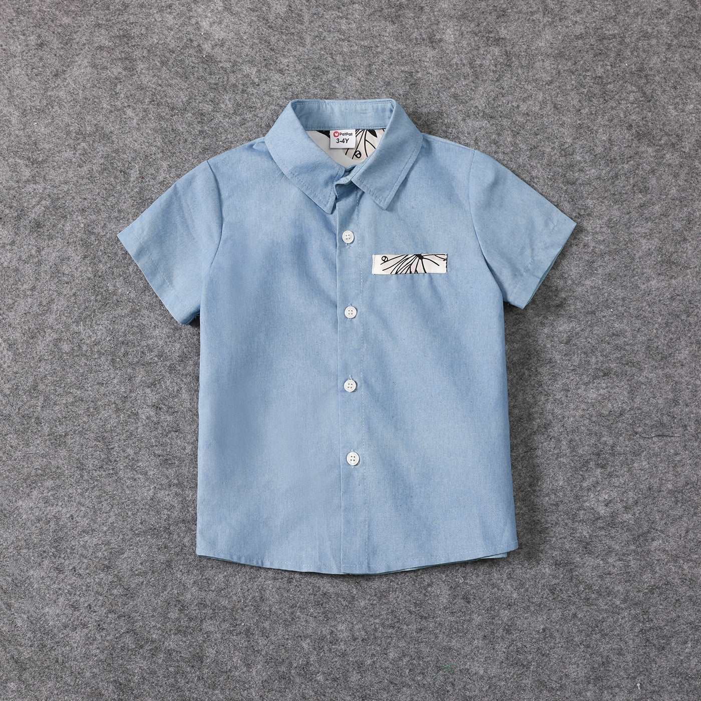 Family Matching Allover Butterfly Print Off Shoulder Puff-sleeve Shirred Dresses and Short-sleeve Denim Shirts Sets - 20432514