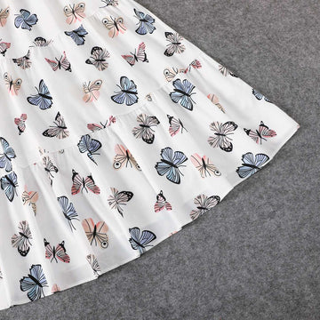 Family Matching Allover Butterfly Print Off Shoulder Puff-sleeve Shirred Dresses and Short-sleeve Denim Shirts Sets - 20432514