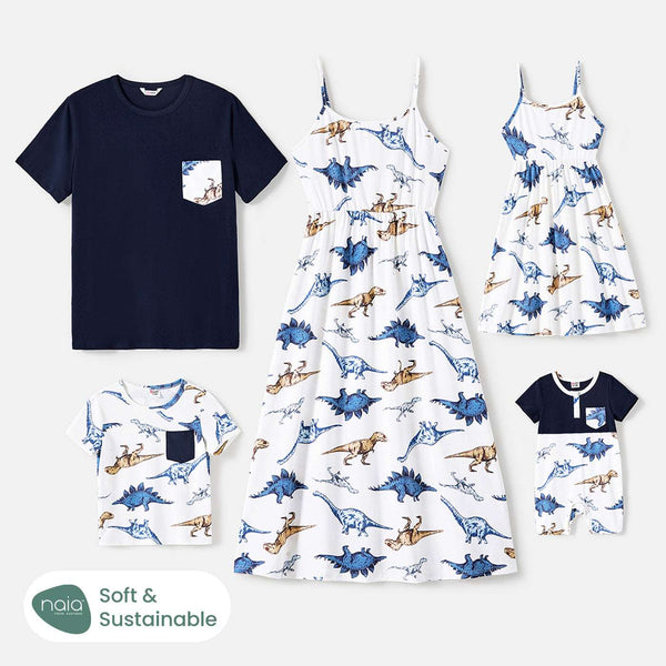 Family Matching Allover Dinosaur Print Naia? Cami Dresses and Short-sleeve T-shirts Sets - 20559173
