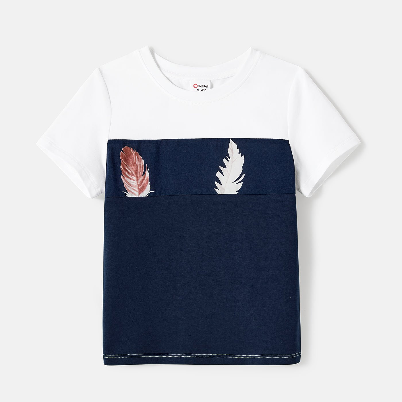 Family Matching Allover Feather Print Belted Cami Dresses and Short-sleeve Spliced Tee Sets - 20602585
