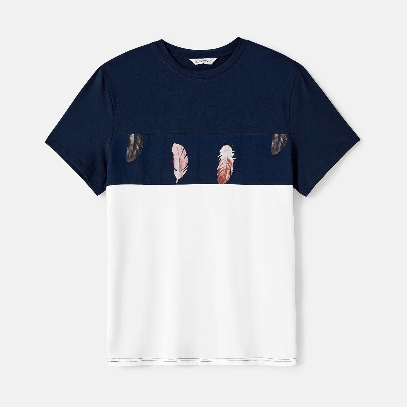 Family Matching Allover Feather Print Belted Cami Dresses and Short-sleeve Spliced Tee Sets - 20602585