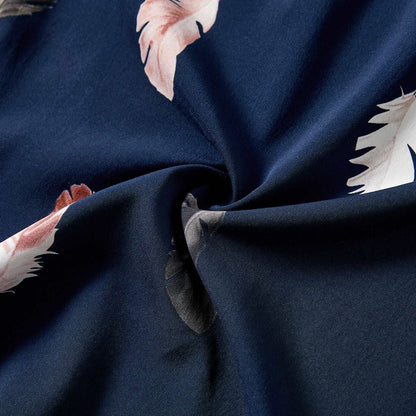 Family Matching Allover Feather Print Belted Cami Dresses and Short-sleeve Spliced Tee Sets - 20602585