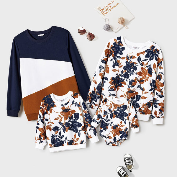 Family Matching Allover Floral Print and Colorblock Pullover - 20677849