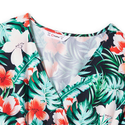 Family Matching Allover Floral Print Belted Dress and Short-sleeve Tee Sets - 20662594