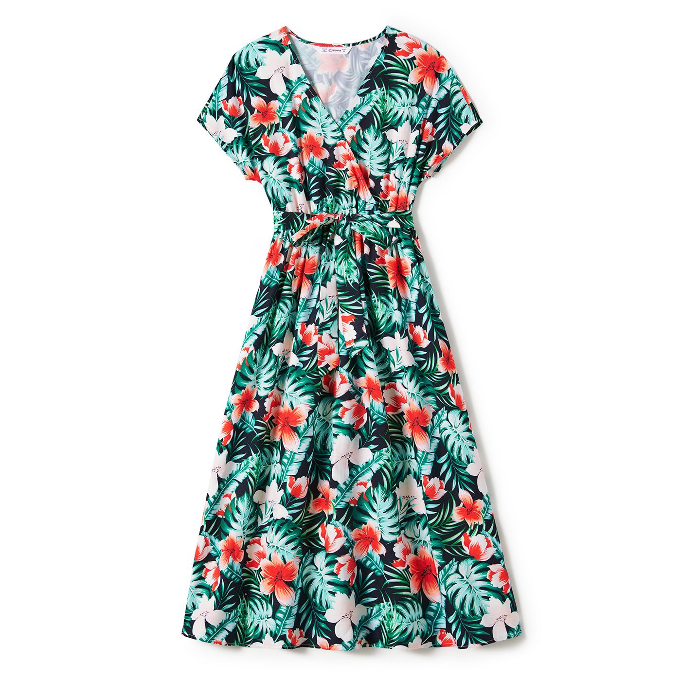 Family Matching Allover Floral Print Belted Dress and Short-sleeve Tee Sets - 20662594