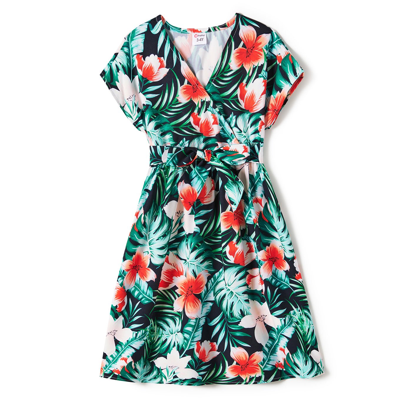 Family Matching Allover Floral Print Belted Dress and Short-sleeve Tee Sets - 20662594