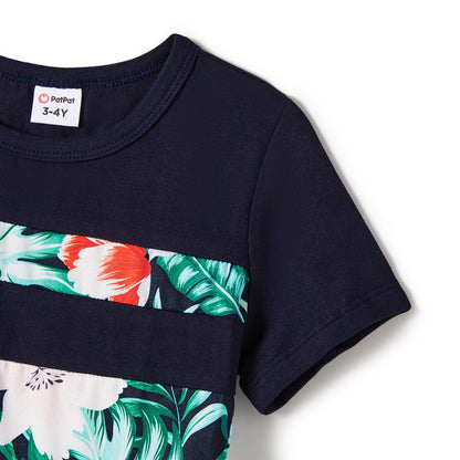 Family Matching Allover Floral Print Belted Dress and Short-sleeve Tee Sets - 20662594