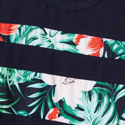 Family Matching Allover Floral Print Belted Dress and Short-sleeve Tee Sets - 20662594
