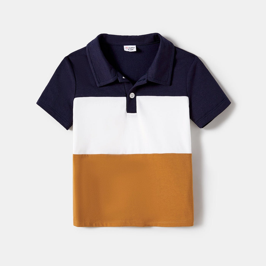 Family Matching Allover Floral Print Belted Dresses and Color Block Polo Neck T-shirts Sets - 20672430