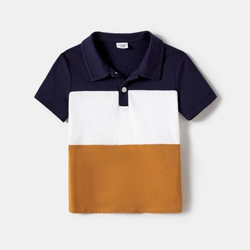 Family Matching Allover Floral Print Belted Dresses and Color Block Polo Neck T-shirts Sets - 20672430