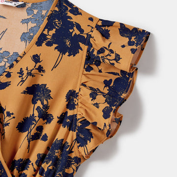 Family Matching Allover Floral Print Belted Dresses and Color Block Polo Neck T-shirts Sets - 20672430