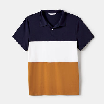 Family Matching Allover Floral Print Belted Dresses and Color Block Polo Neck T-shirts Sets - 20672430