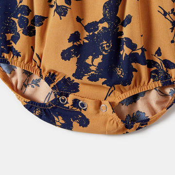 Family Matching Allover Floral Print Belted Dresses and Color Block Polo Neck T-shirts Sets - 20672430