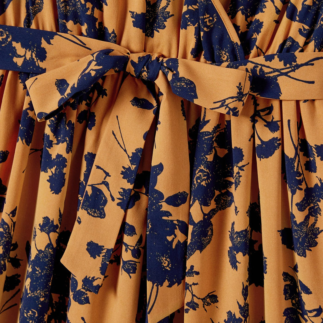 Family Matching Allover Floral Print Belted Dresses and Color Block Polo Neck T-shirts Sets - 20672430