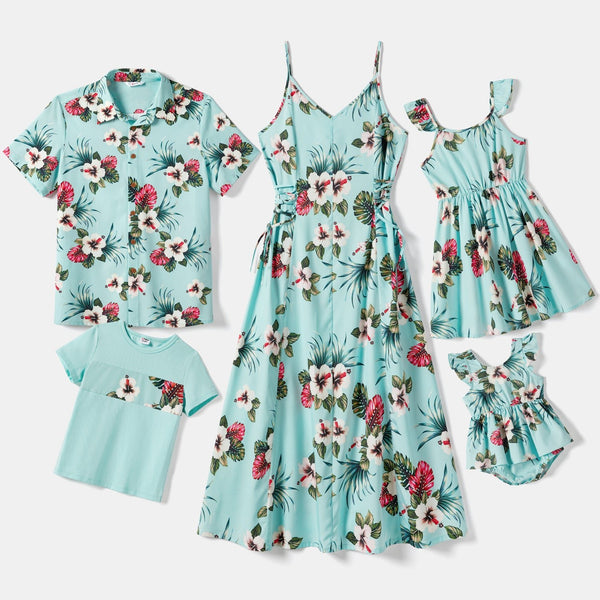 Family Matching Allover Floral Print Cami Dresses and Short-sleeve Shirts/Tops Sets - 20659035