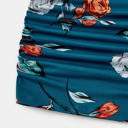 Family Matching Allover Floral Print Drawstring Ruched Bodycon Cami Dresses and Short-sleeve Spliced T-shirts Sets - 20610083