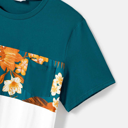 Family Matching Allover Floral Print Drawstring Ruched Bodycon Cami Dresses and Short-sleeve Spliced T-shirts Sets - 20610083