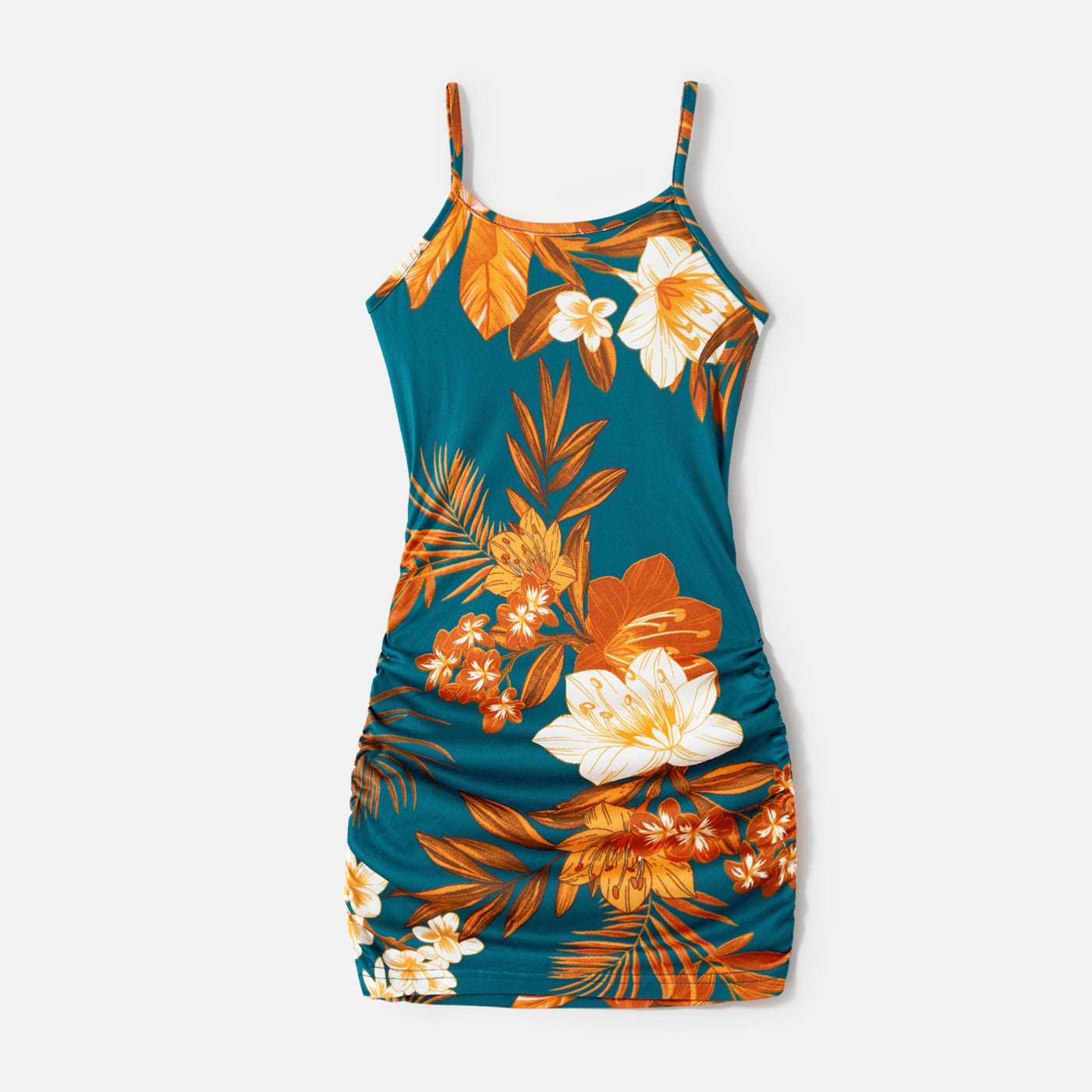 Family Matching Allover Floral Print Drawstring Ruched Bodycon Cami Dresses and Short-sleeve Spliced T-shirts Sets - 20610083