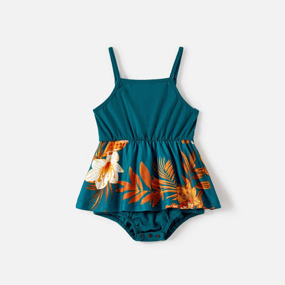 Family Matching Allover Floral Print Drawstring Ruched Bodycon Cami Dresses and Short-sleeve Spliced T-shirts Sets - 20610083