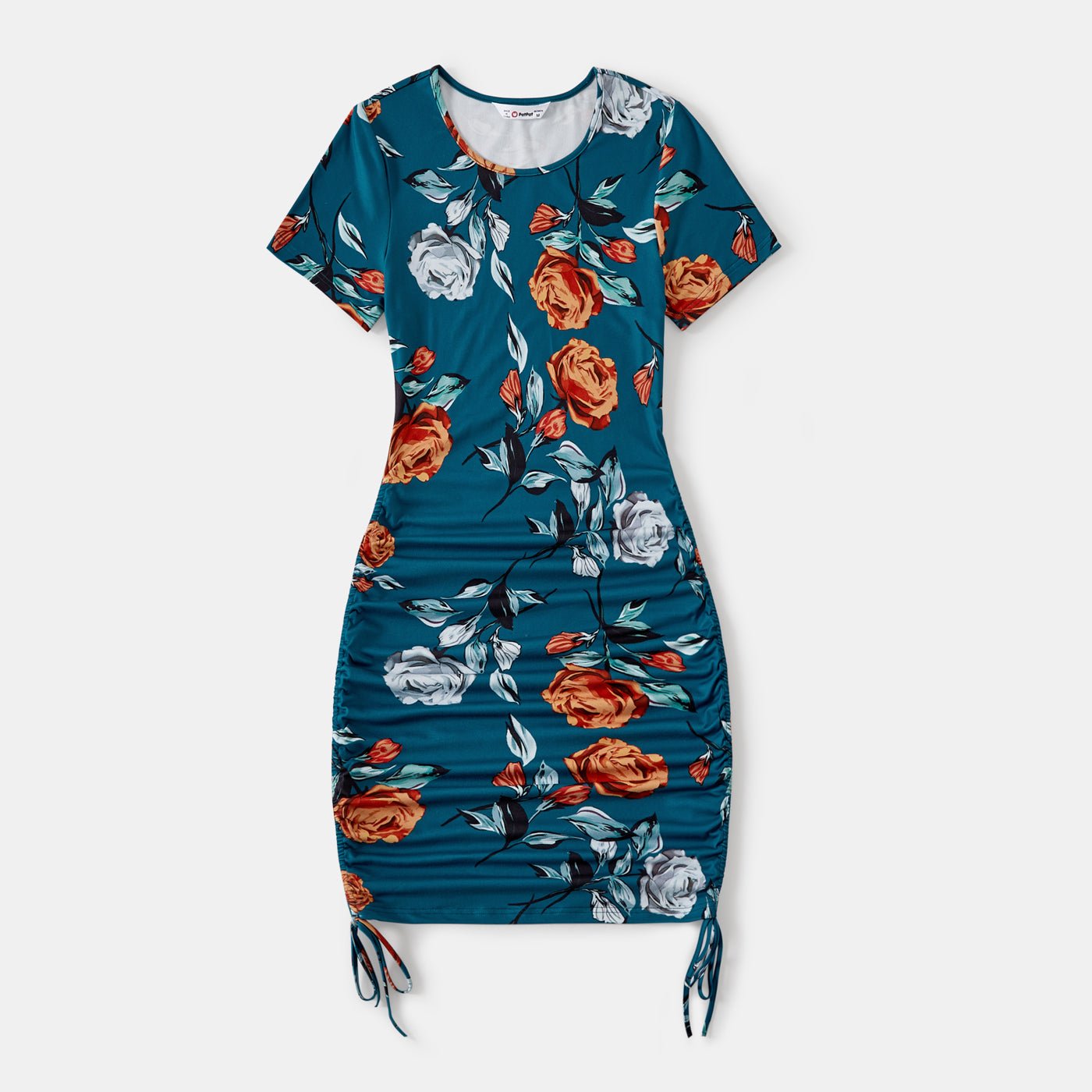 Family Matching Allover Floral Print Drawstring Ruched Bodycon Cami Dresses and Short-sleeve Spliced T-shirts Sets - 20610083