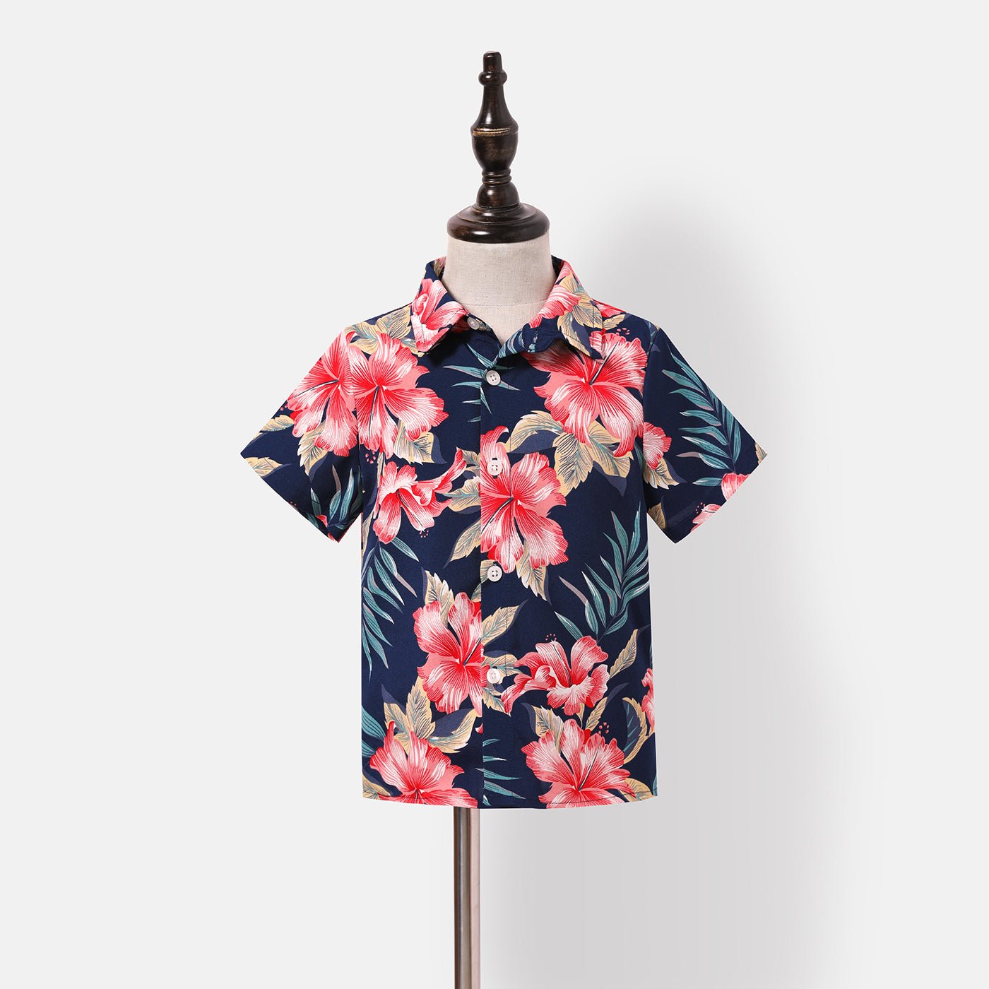 Family Matching Allover Floral Print Halterneck Dresses and Short-sleeve Shirts Sets - 20644460