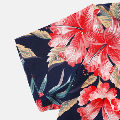 Family Matching Allover Floral Print Halterneck Dresses and Short-sleeve Shirts Sets - 20644460