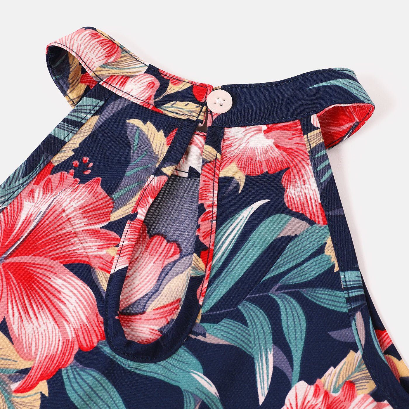 Family Matching Allover Floral Print Halterneck Dresses and Short-sleeve Shirts Sets - 20644460